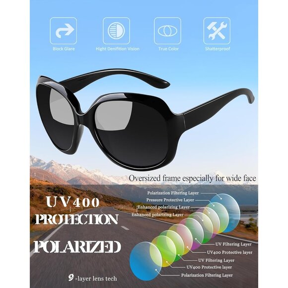 Women's Black Blackish Green Trendy Polarized Driving Sun Glasses UV Protective - Picture 5 of 6